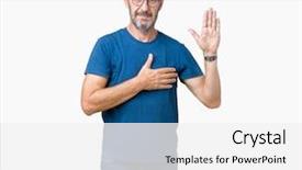  Presentation with hand palm - PPT theme consisting of justice men - handsome middle age hoary senior background and a white colored foreground