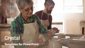  Presentation with clay pot on pottery - Beautiful slide deck featuring making a pot in pottery backdrop and a violet colored foreground
