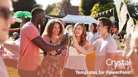  Presentation with summer camp group of diverse - PPT layouts consisting of toast at summer garden fete background and a coral colored foreground