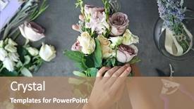  Presentation with female - Slide deck with making beautiful bouquet at flower background and a coral colored foreground