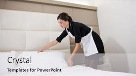  Presentation with hotel bellman - Slides having making bed in hotel room background and a white colored foreground