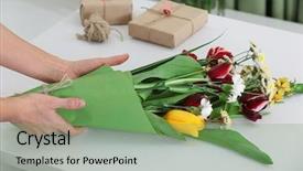  Presentation with free work life balance - Colorful slide set enhanced with florist at work woman making bouquet of fresh flowers backdrop and a seafoam green colored foreground