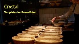  Presentation with baking concept on dark - Audience pleasing theme consisting of making bread and pouring flour backdrop and a wine colored foreground