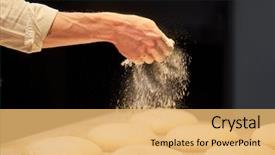  Presentation with baking concept on dark - Colorful PPT theme enhanced with making bread and pouring flour backdrop and a  colored foreground