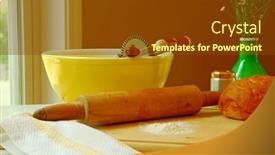  Presentation with grandma - PPT theme featuring making bread in grandma's kitchen background and a tawny brown colored foreground