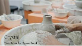  Presentation with pottery - Theme with making-ceramic-pot-on-turning background and a light gray colored foreground