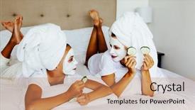  Presentation with child care - Colorful theme enhanced with making clay facial mask backdrop and a coral colored foreground