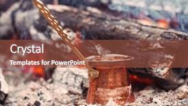  Presentation with camping - Audience pleasing PPT theme consisting of making coffee in the fireplace on camping or hiking in the nature backdrop and a red colored foreground