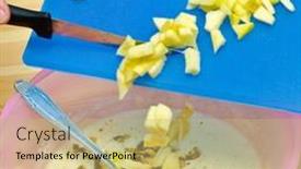  Presentation with walnut - Cool new PPT theme with making cookies the cook has added walnut and starts to cut apple backdrop and a yellow colored foreground