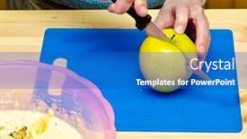  Presentation with walnut - Amazing theme having making cookies the cook has added walnut and starts to cut apple backdrop and a teal colored foreground