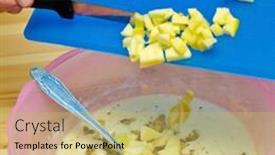  Presentation with walnut - Colorful PPT layouts enhanced with making cookies the cook has added walnut and starts to cut apple backdrop and a yellow colored foreground