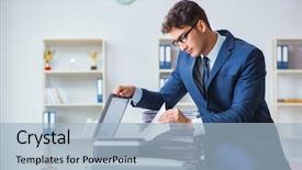  Presentation with machine - Audience pleasing presentation design consisting of making copies in copying machine backdrop and a  colored foreground