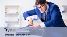  Presentation with machine - Slide set having making copies in copying machine background and a light blue colored foreground