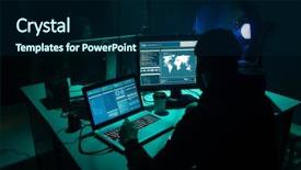  Presentation with malware - Cool new presentation theme with making cryptocurrency fraud using virus backdrop and a navy blue colored foreground