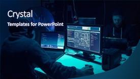  Presentation with computer malware - Slides enhanced with making cryptocurrency fraud using virus background and a navy blue colored foreground