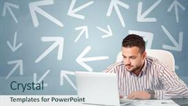  Presentation with desk - Cool new presentation design with making difference - business person sitting at desk backdrop and a light blue colored foreground