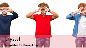  Presentation with man heart attact hand hold - Audience pleasing PPT theme consisting of making difference - collage of young man wearing backdrop and a  colored foreground