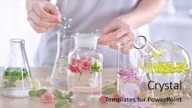  Presentation with perfume - Colorful presentation design enhanced with making difference - woman mixing perfume samples backdrop and a soft green colored foreground