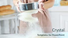  Presentation with bakery - Colorful PPT layouts enhanced with making dough by female hands backdrop and a sky blue colored foreground