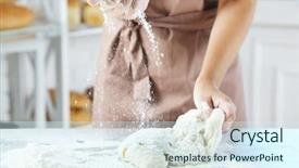  Presentation with bakery - PPT layouts having making dough by female hands background and a sky blue colored foreground
