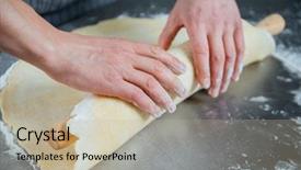  Presentation with potter hands making in clay - Slides having making dough using rolling pin background and a mint green colored foreground