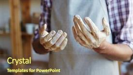  Presentation with pottery - Presentation theme with making earthenware on pottery wheel background and a tawny brown colored foreground