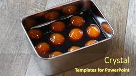  Presentation with soy sauce - Audience pleasing presentation design consisting of making-egg-yolks-marinated backdrop and a tawny brown colored foreground