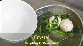  Presentation with fish ball - Beautiful presentation design featuring making fish ball soup with green vegetable backdrop and a tawny brown colored foreground