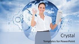  Presentation with ayurvedic medicine making - Slides having unlock world - composite image of stylish businesswoman background and a  colored foreground