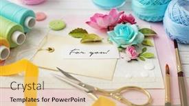  Presentation with scrapbooking - PPT theme enhanced with making greeting card scrapbooking greeting card details and tools background and a lemonade colored foreground