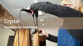  Presentation with hair tools and hairdressing concept - Audience pleasing theme consisting of making hairstyle using hair dryer backdrop and a coral colored foreground