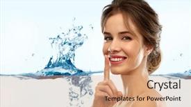  Presentation with secret - Beautiful PPT layouts featuring making hush gesture over water backdrop and a coral colored foreground