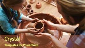  Presentation with pottery - Presentation enhanced with making jugs in pottery-wheel background and a tawny brown colored foreground