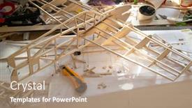  Presentation with airplane - PPT theme with making-model-airplane-from-balsa background and a coral colored foreground