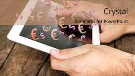  Presentation with money online - Presentation design featuring making money online concept hands background and a coral colored foreground