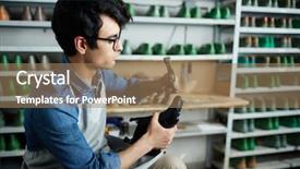  Presentation with shoe - PPT layouts featuring making new pair of shoes background and a coral colored foreground