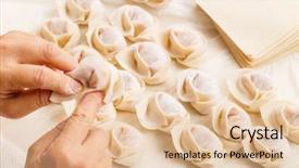  Presentation with dumpling - Presentation theme having making-of-chinese-dumpling background and a lemonade colored foreground