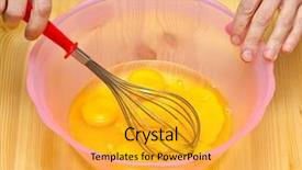  Presentation with pancake - Colorful PPT theme enhanced with making pancake batter whipping eggs backdrop and a gold colored foreground