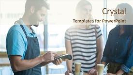  Presentation with payment - Amazing PPT layouts having making payment through payment terminal backdrop and a cream colored foreground