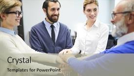  Presentation with director - Colorful slide deck enhanced with making pile of hands altogether backdrop and a  colored foreground