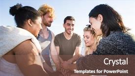  Presentation with unity - PPT layouts enhanced with making pile of their hands background and a violet colored foreground