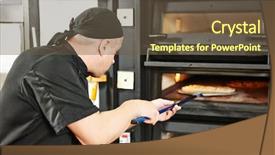  Presentation with restaurant menu pizza - Presentation theme having making pizza at restaurant kitchen background and a tawny brown colored foreground