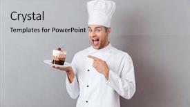  Presentation with chef - Amazing PPT theme having making point - portrait of a cheerful male backdrop and a light gray colored foreground
