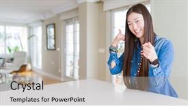  Presentation with long hair - Presentation theme consisting of making point - young beautiful asian woman background and a mint green colored foreground