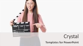  Presentation with chinese - Amazing PPT layouts having making point - young chinese woman over isolated backdrop and a white colored foreground