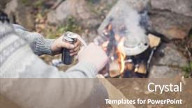  Presentation with bonfire - Presentation design having making remote - man grinding coffee near bonfire background and a coral colored foreground