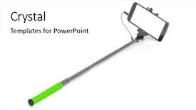  Presentation with selfie - PPT layouts enhanced with making remote - smartphone with selfie stick isolated background and a  colored foreground