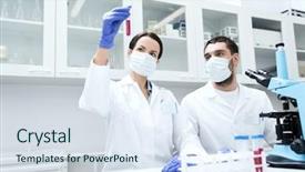  Presentation with test tube laboratory - PPT theme consisting of making research in clinical laboratory background and a sky blue colored foreground