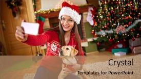  Presentation with christmas eve religious - Slide set consisting of making selfie with nice puppy background and a coral colored foreground