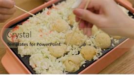  Presentation with octopus - PPT theme having making-takoyaki-octopus-ball background and a coral colored foreground